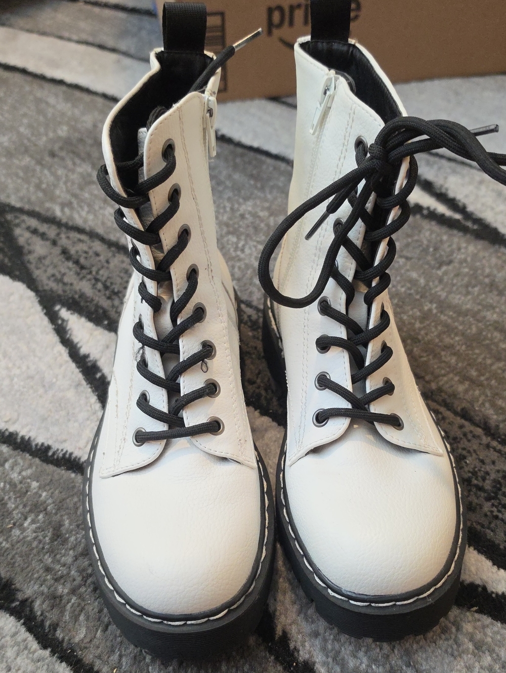Sincerely Jules White Lace-Up Combat Boots with Black Laces